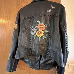Torrid size one embroidered faux leather jacket with black rounded studs